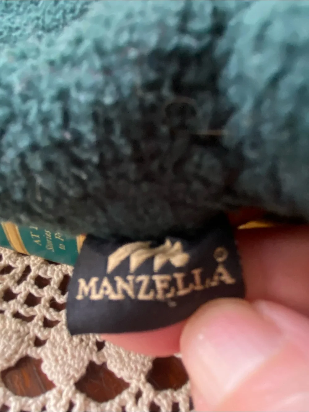 Manzella Leather Dark Green Fleece Gloves with Brown Leather Accents Size Small